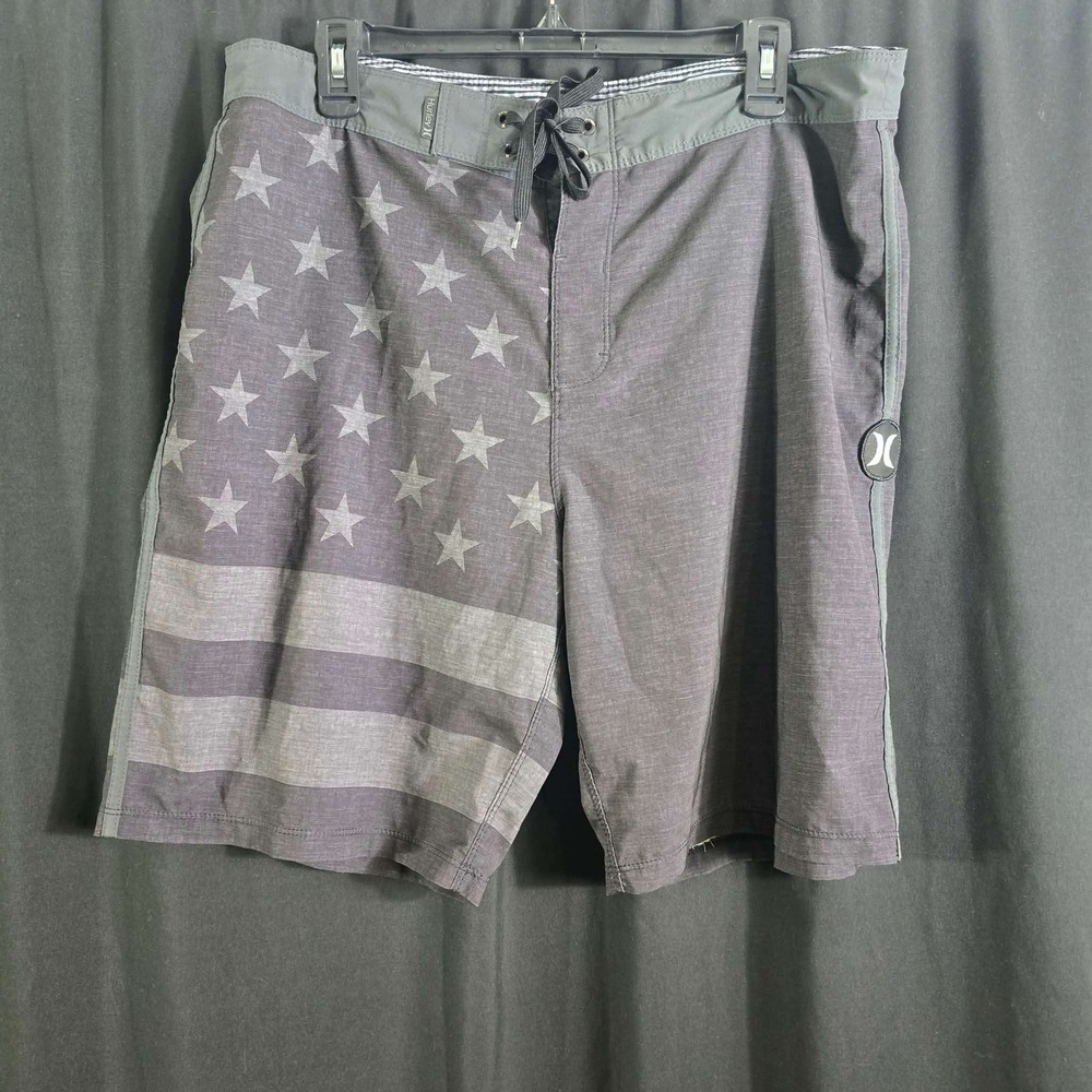 Hurley Phantom Mens 34 Board Shorts Charcoal Grey American Flag Stars Stripes